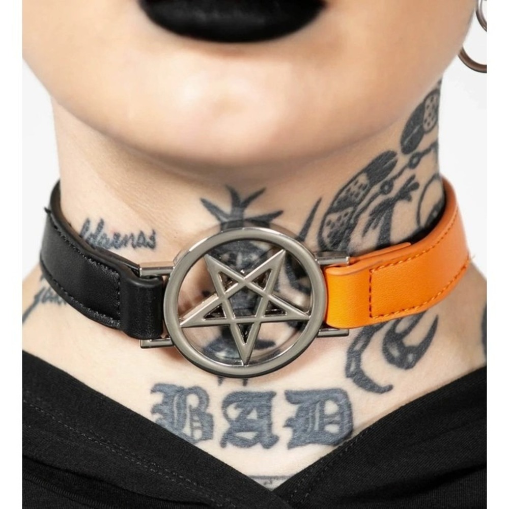 Killstar Penta half chocker black orange pentagram goth alternative